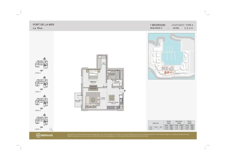 La Rive Building 3 floor plan 1-спальн. · 850 sqft