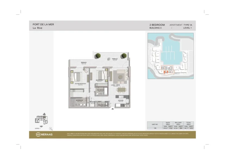 La Rive Building 3 floor plan 2-спальн. · 1472 sqft