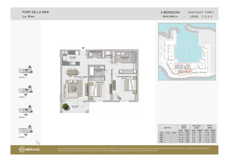 La Rive Building 4 floor plan 2-спальн. · 1217 sqft
