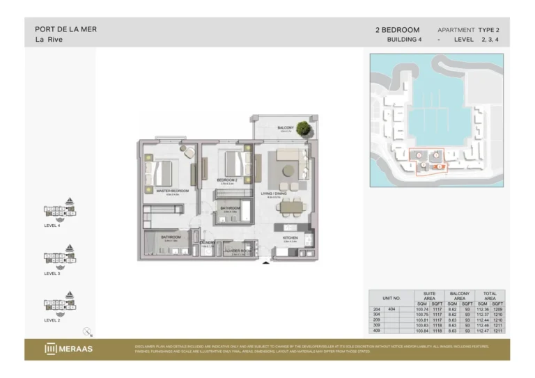 La Rive Building 4 floor plan 2-спальн. · 1209 sqft