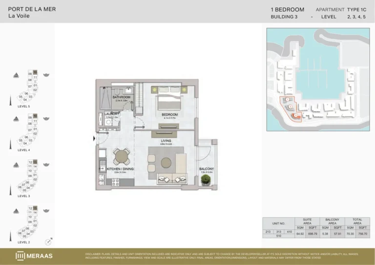 La Voile Building 3 floor plan 1 BR · 756 sqft