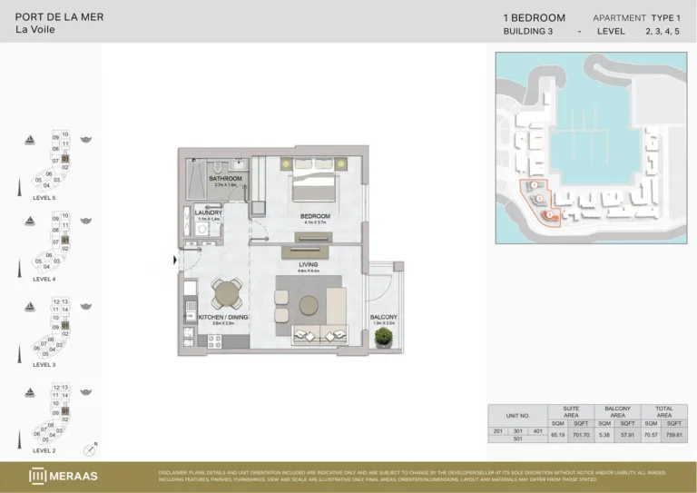 La Voile Building 3 floor plan 1 BR · 759 sqft