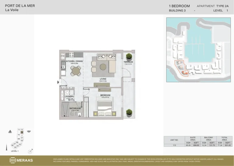 La Voile Building 3 floor plan 1 BR · 831 sqft