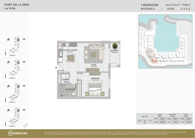 La Voile Building 3 floor plan 1 BR · 757 sqft