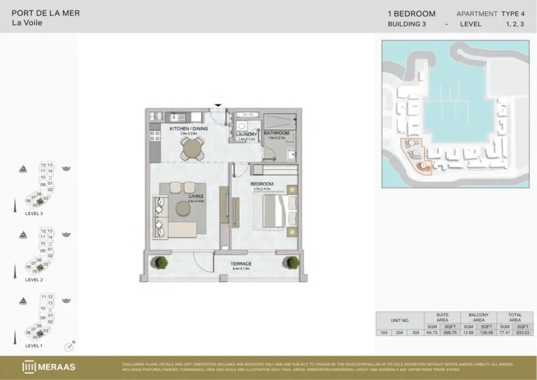 La Voile Building 3 floor plan 1 BR · 833 sqft