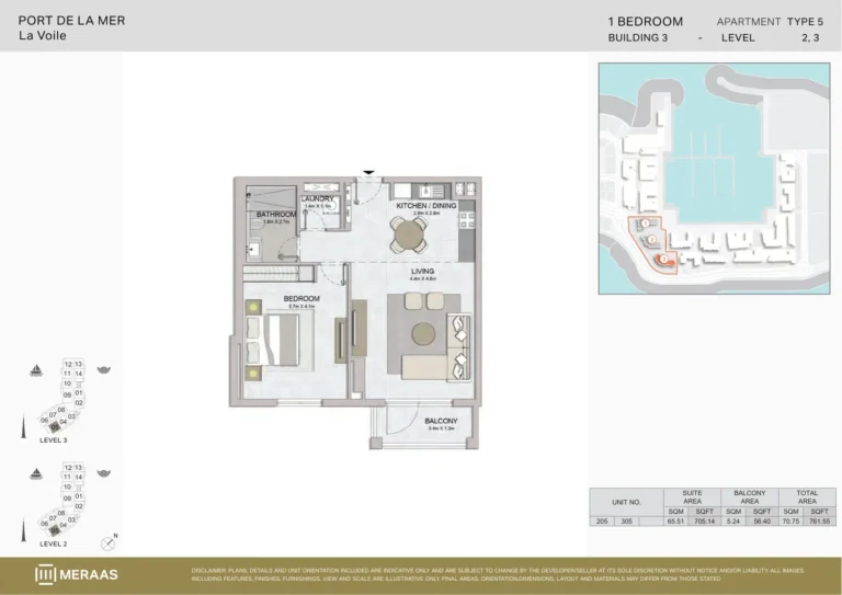 La Voile Building 3 floor plan 1 BR · 761 sqft