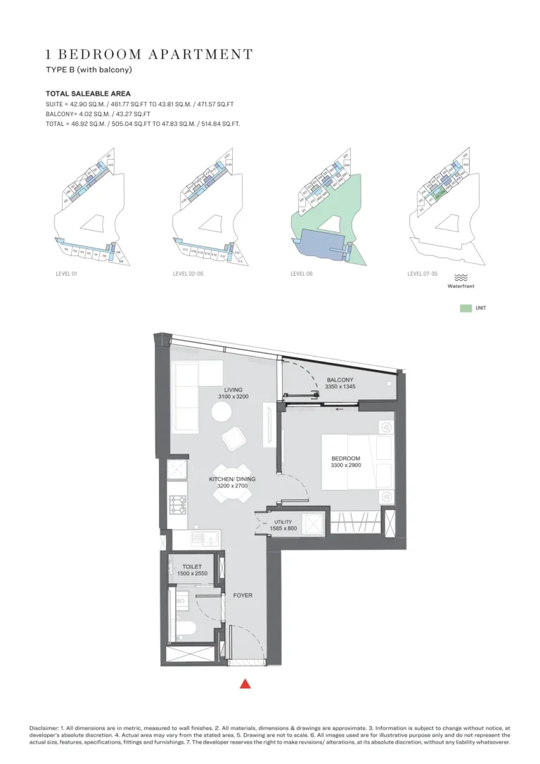 Hartland Waves floor plan 1 BR · 505 sqft