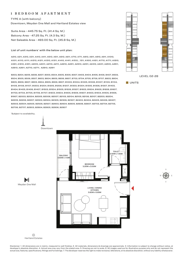 Sobha Creek Vistas floor plan 1-спальн. · 445 кв. фут