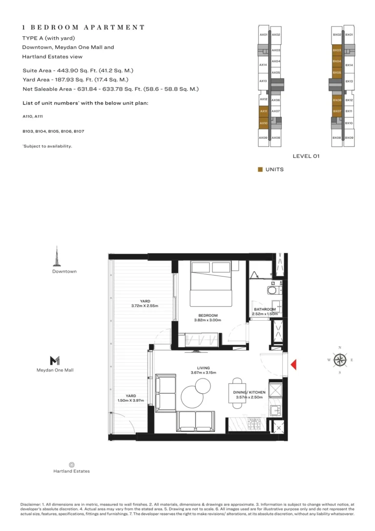 Sobha Creek Vistas floor plan 1-спальн. · 443 кв. фут