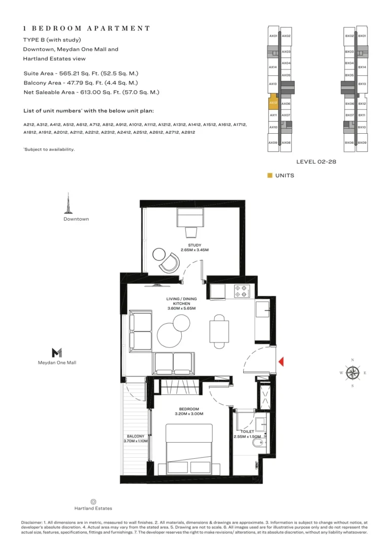 Sobha Creek Vistas floor plan 1-спальн. · 565 кв. фут