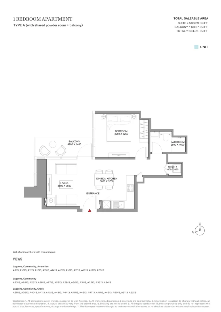 Skyscape Altius floor plan 1 BR · 634 sqft