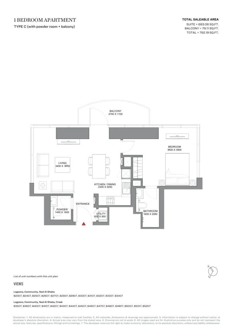 Skyscape Avenue floor plan 1 BR · 762 sqft
