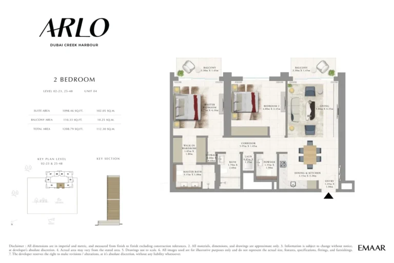Arlo Tower floor plan 2 BR · 1208 sqft