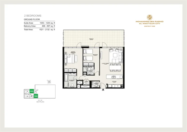 District One Residences 12 floor plan 2 BR · 1521 sqft
