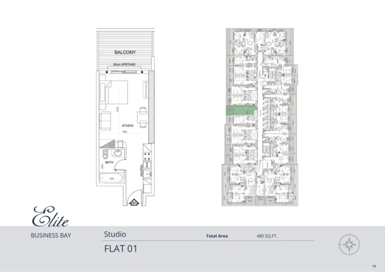 Elite Business Bay floor plan Studio · 480 sqft