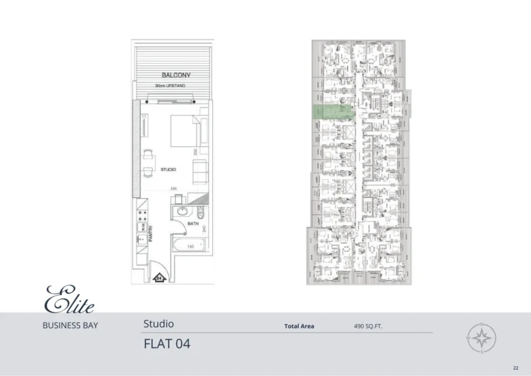 Elite Business Bay floor plan Studio · 490 sqft
