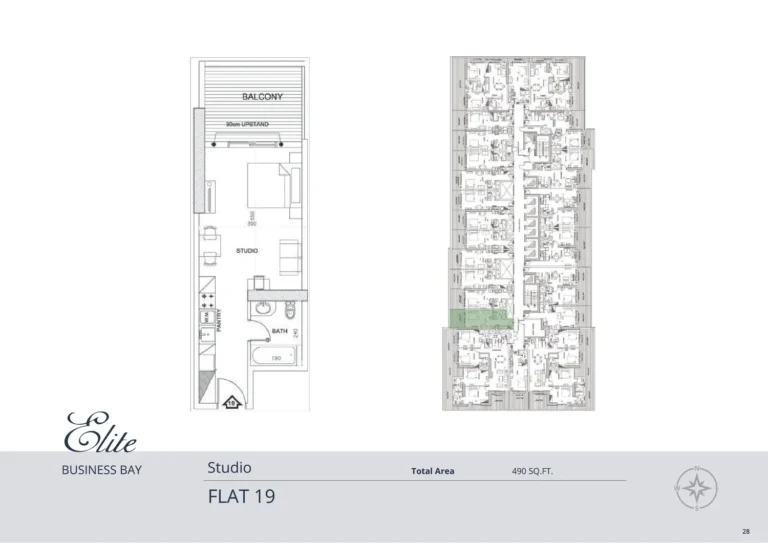 Elite Business Bay floor plan Studio · 490 sqft