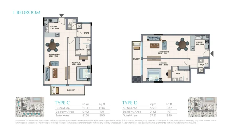 La Riviera Azure floor plan 1-спальн. · 943 sqft
