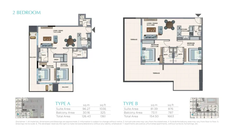 La Riviera Azure floor plan 1-спальн. · 985 sqft