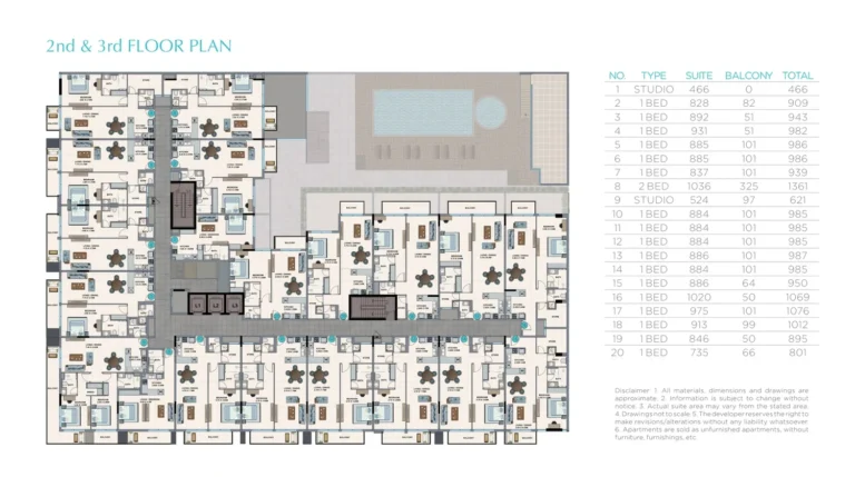 La Riviera Azure floor plan 1-спальн. · 980 sqft