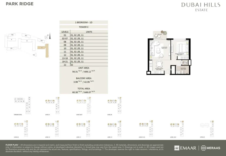 Park Ridge floor plan 1-спальн. · 649 sqft