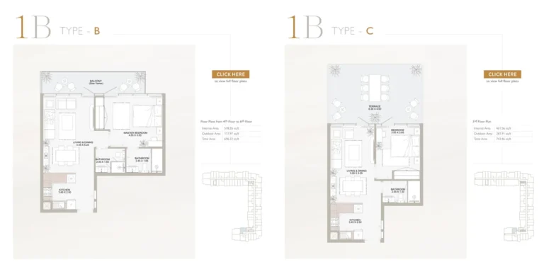 Plaza Residences floor plan 1-спальн. · 743 sqft