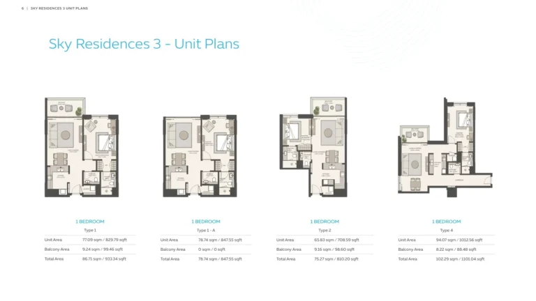 Sky Residences floor plan 1-спальн. · 847 sqft