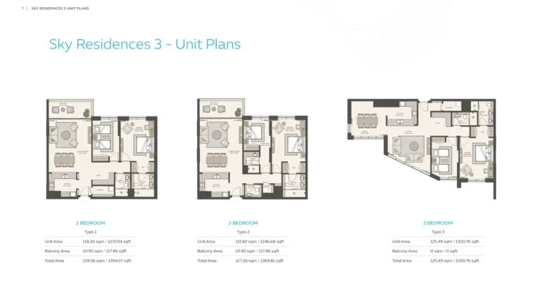 Sky Residences floor plan 2-спальн. · 1350 sqft