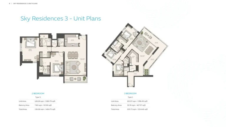 Sky Residences floor plan 2-спальн. · 1464 sqft