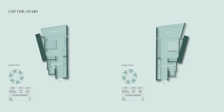 Binghatti Circle floor plan Studio · 384 sqft