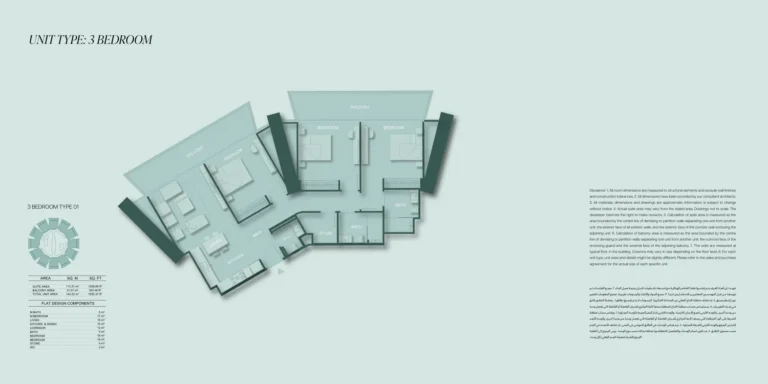 Binghatti Circle floor plan 3 BR · 1358 sqft