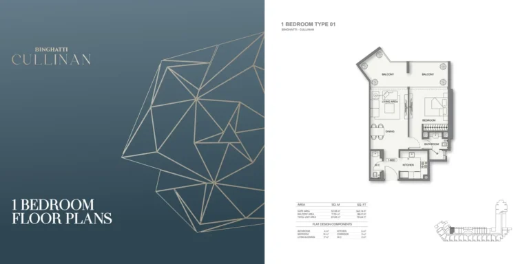 Binghatti Cullinan floor plan 1 BR · 753 sqft