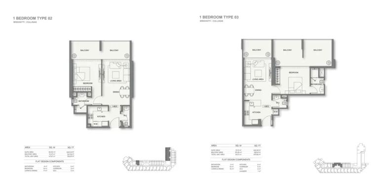 Binghatti Cullinan floor plan 1 BR · 728 sqft