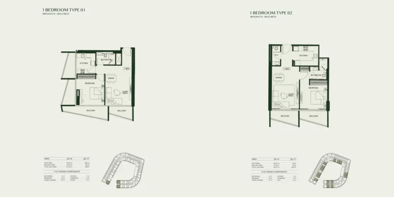 Binghatti Hillcrest floor plan 1 BR · 728 sqft