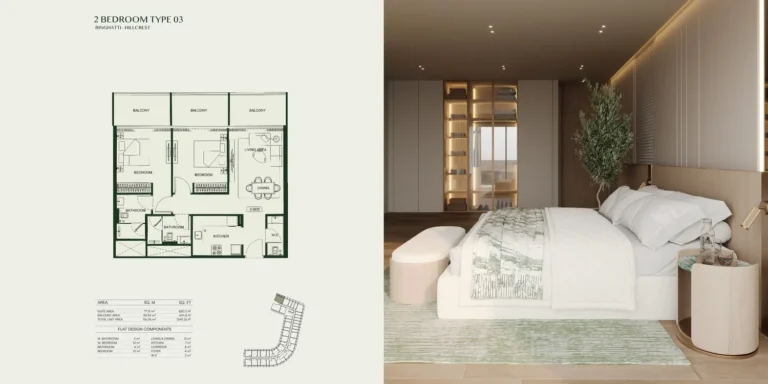 Binghatti Hillcrest floor plan 2 BR · 1240 sqft