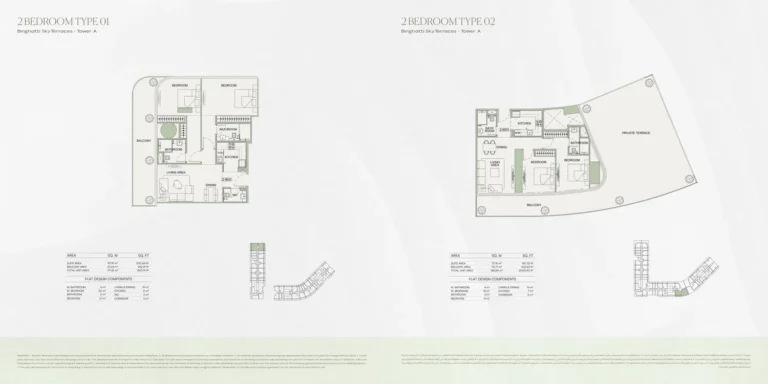 Binghatti Skyterraces floor plan 2 BR · 1240 sqft