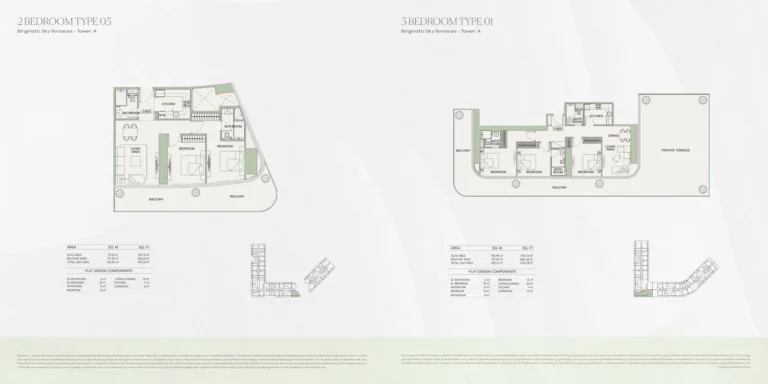 Binghatti Skyterraces floor plan 2 BR · 1142 sqft