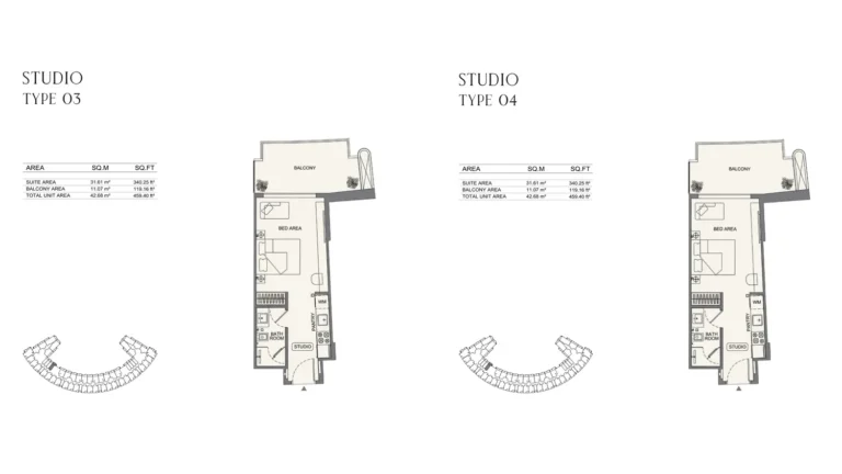 Binghatti Wraith floor plan Studio · 459 sqft