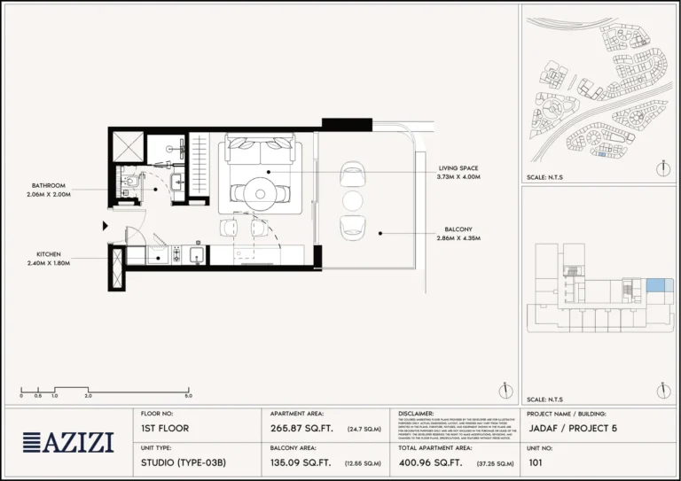 Azizi Leily floor plan Студия · 265 sqft