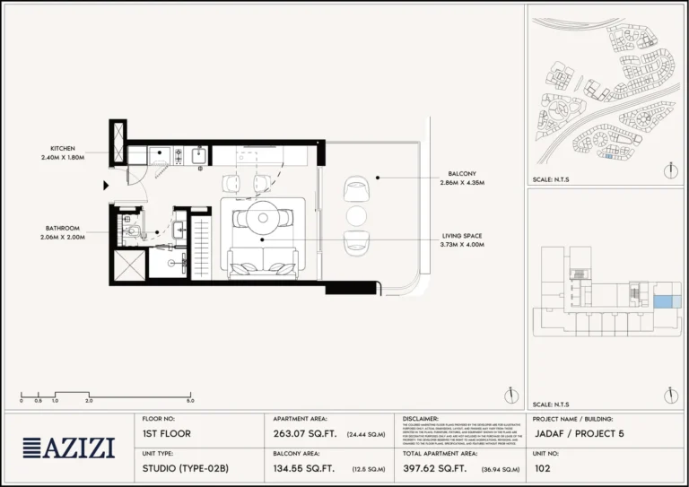 Azizi Leily floor plan Студия · 263 sqft