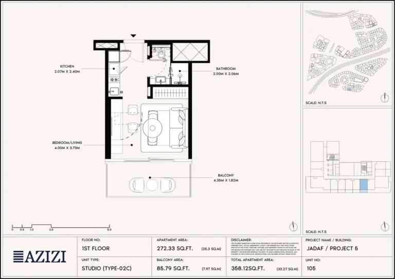 Azizi Leily floor plan Студия · 272 sqft