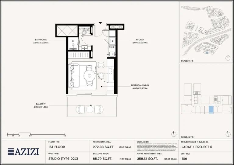 Azizi Leily floor plan Студия · 272 sqft