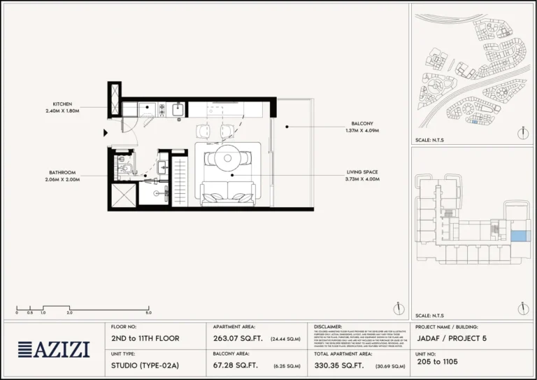 Azizi Leily floor plan Студия · 263 sqft