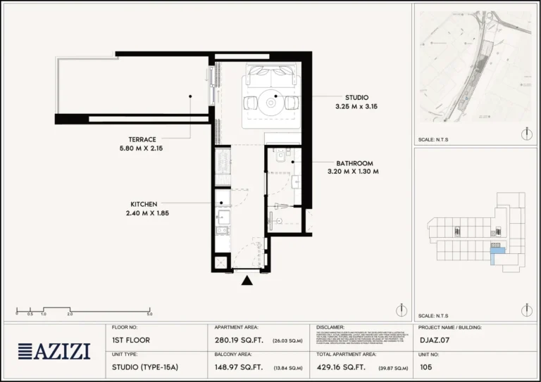 Azizi Lina floor plan Студия · 280 sqft
