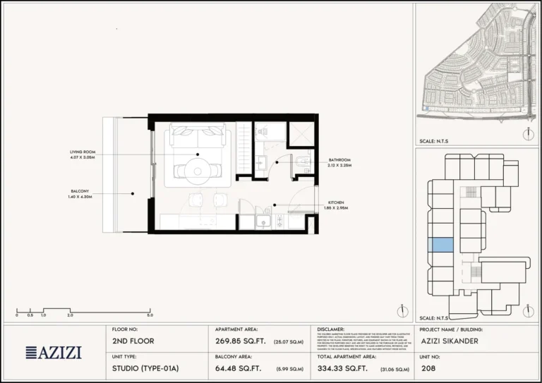 Azizi Sikander floor plan Студия · 269 sqft