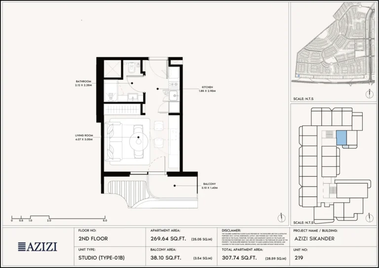 Azizi Sikander floor plan Студия · 269 sqft
