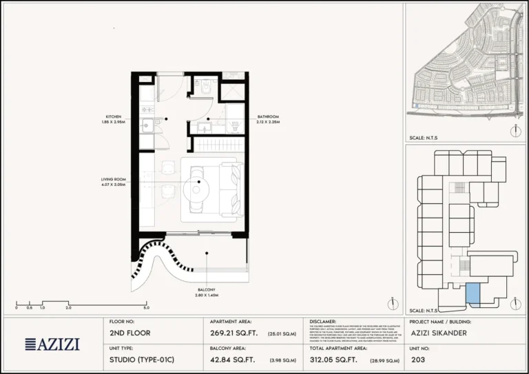 Azizi Sikander floor plan Студия · 269 sqft