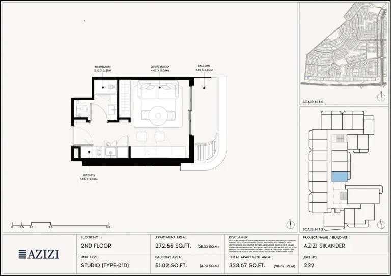 Azizi Sikander floor plan Студия · 272 sqft