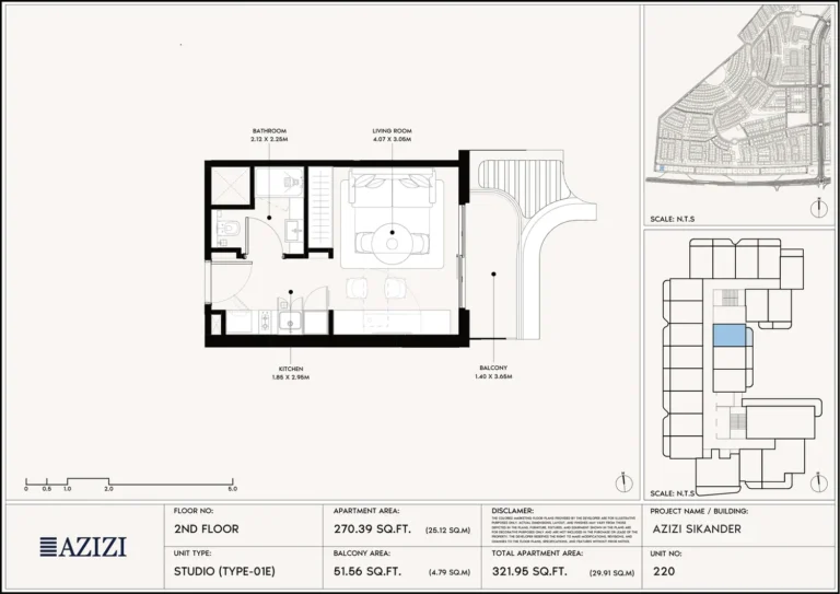 Azizi Sikander floor plan Студия · 270 sqft