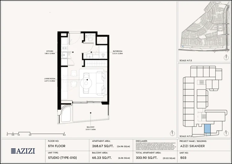 Azizi Sikander floor plan Студия · 268 sqft